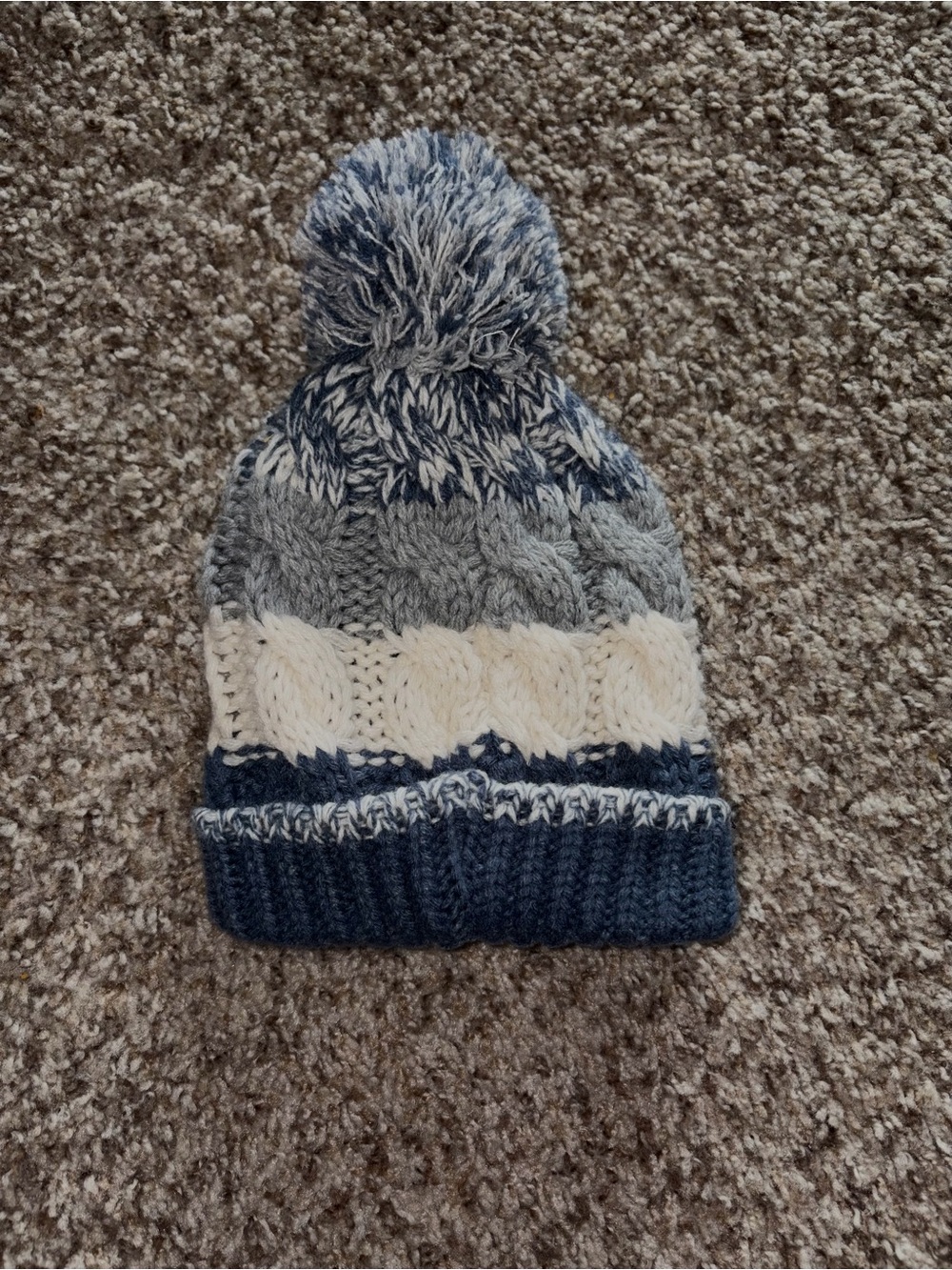 Capelli of New York Kids Pom-Pom Knit Beanie — Blue, Gray & Cream
